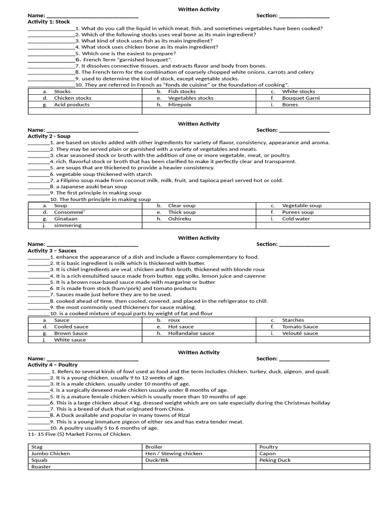 3rd Quarter Written Activity | PDF | Stock (Food) | Sauce