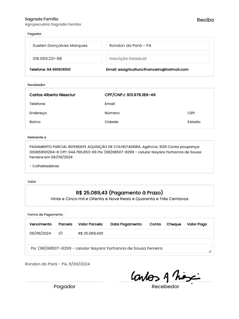 Recibo - Suelen Marques X Carlos R$ 25.089,43 Dp. 11-09-2024 | PDF