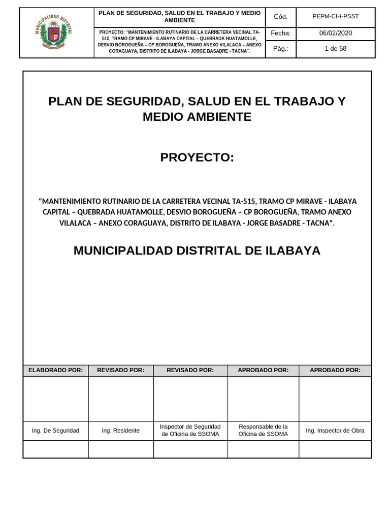 Plan de Seguridad y Salud en Trabajo | PDF | Seguridad y salud ...