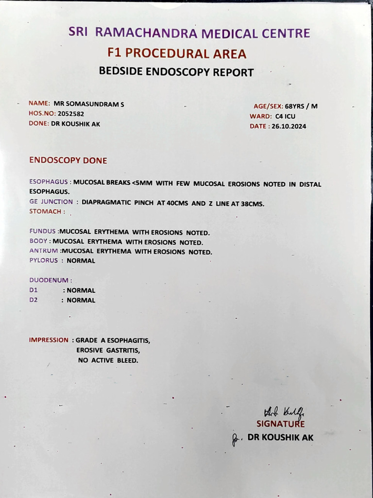 Endoscopy Report: Esophagitis & Gastritis | PDF | Gastroenterology ...