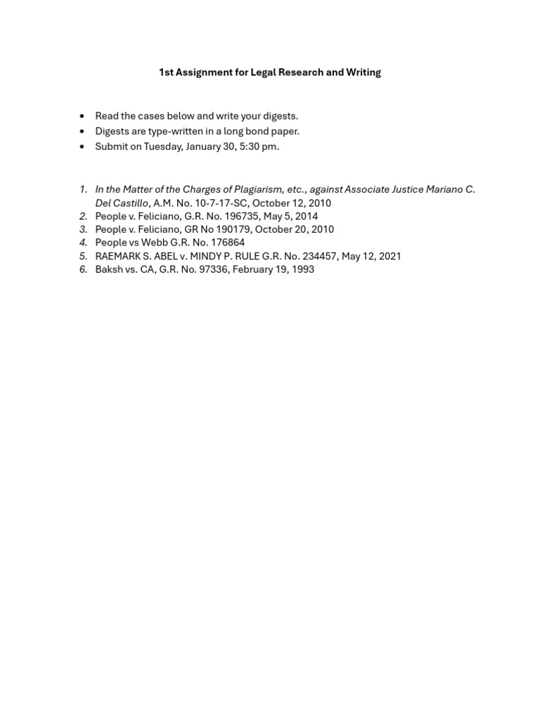 Legal Research Assignment: Case Digests | PDF | Social Science | Law