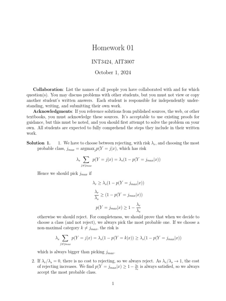 Homework 01: Collaboration Guidelines & Solutions | PDF | Applied ...