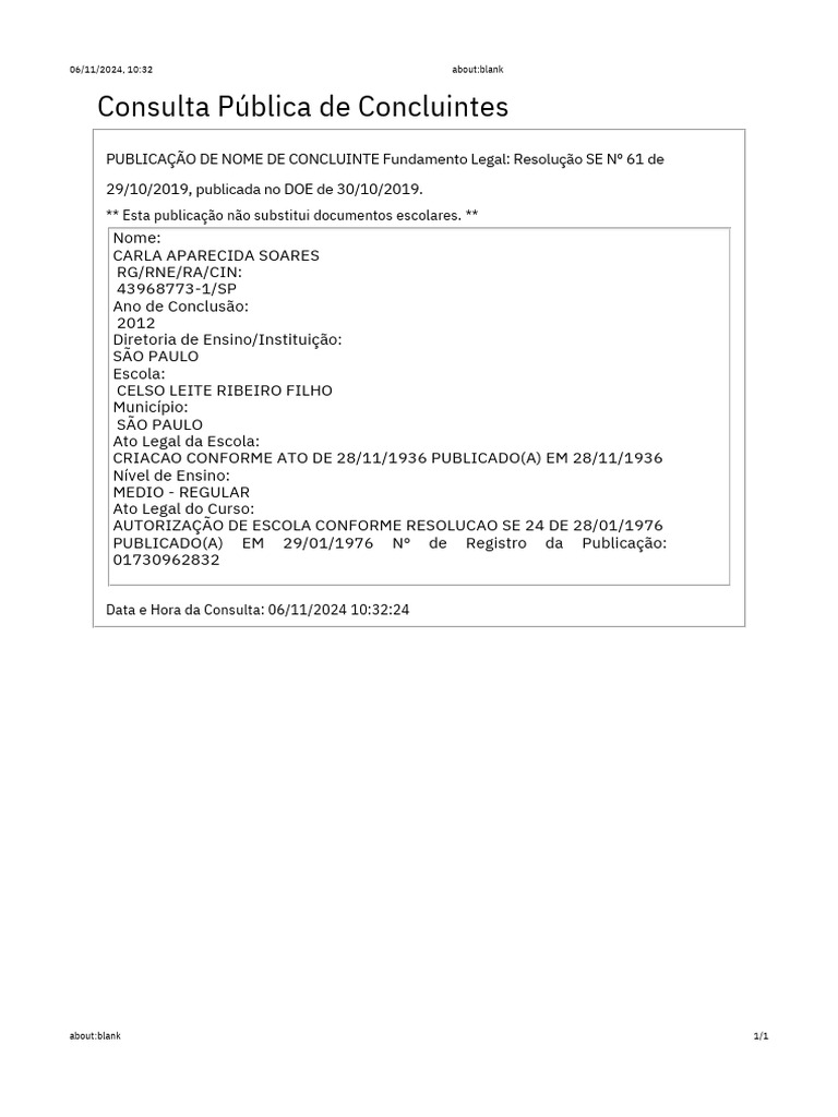 Consulta Pública de Concluintes 2012 | PDF