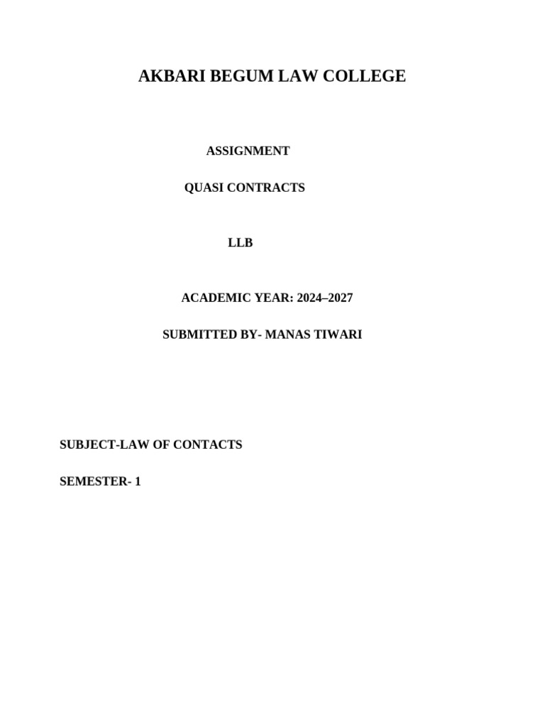 Law of Contract Assignment 1st Semsester | PDF | Damages | Jurisprudence