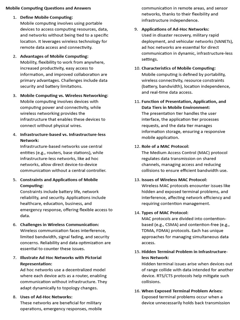 Mobile Computing Q&A Guide | PDF | Computer Network | Wireless Ad Hoc ...