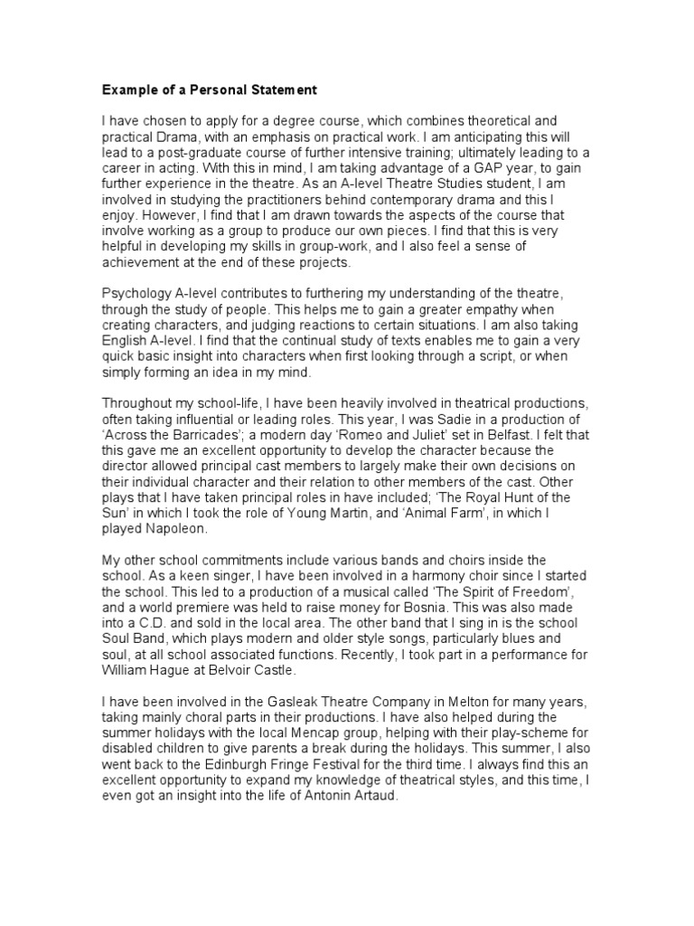 Musical theatre personal statement template image