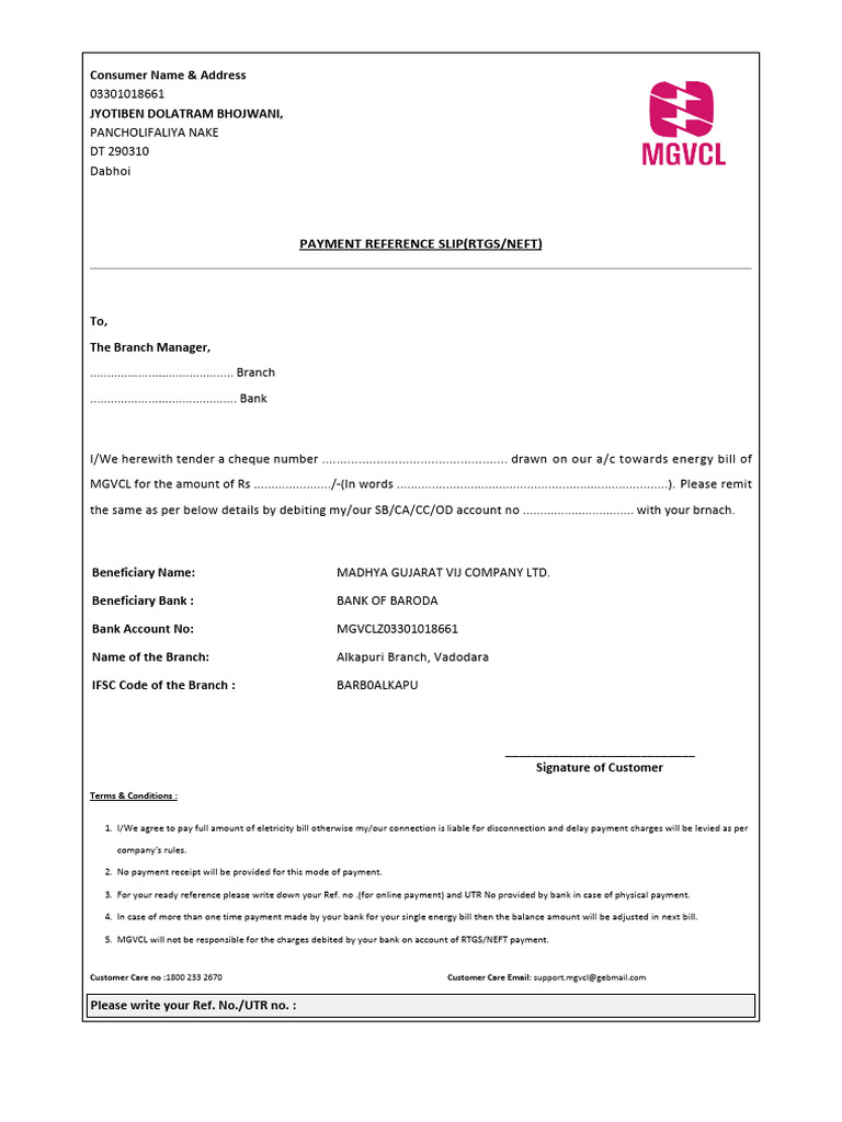 MGVCL RTGS/NEFT Payment Instructions | PDF | Finance & Money Management