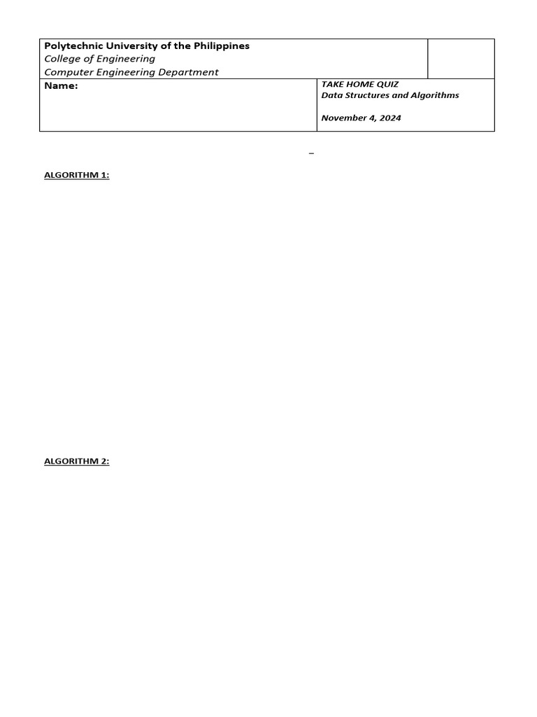 Datastructures Takehomequiz1 | PDF | Queue (Abstract Data Type ...