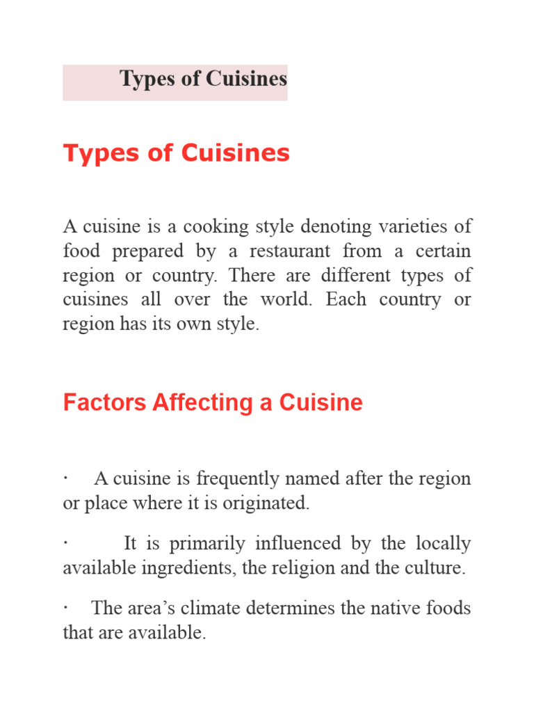 Types of Cuisines | PDF | Indian Cuisine | Cuisine