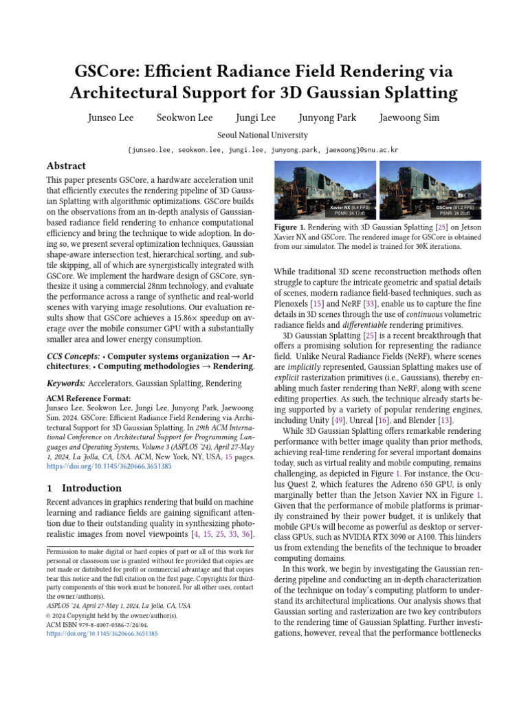 Asplos24 Gscore | PDF | Rendering (Computer Graphics) | Computer Graphics