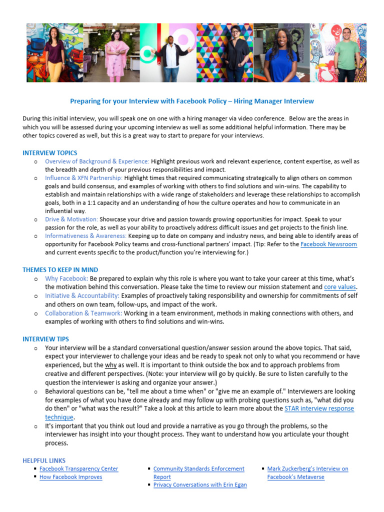 Facebook Hiring Manager Interview Prep | PDF | Facebook | Thought