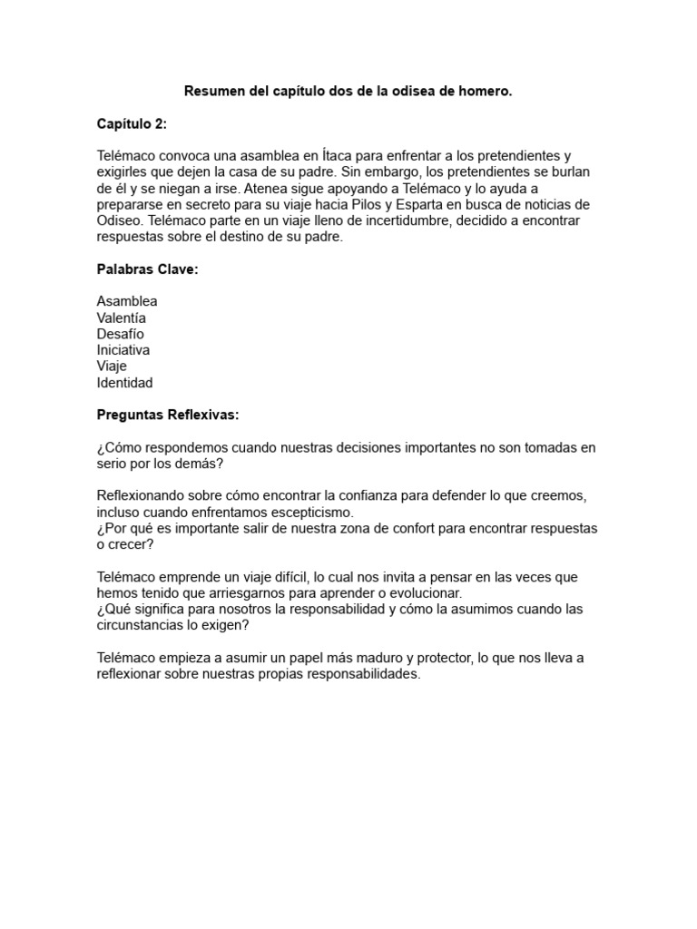 Resumen Del Capítulo Tres de La Odisea de Homero | PDF | Relaciones ...