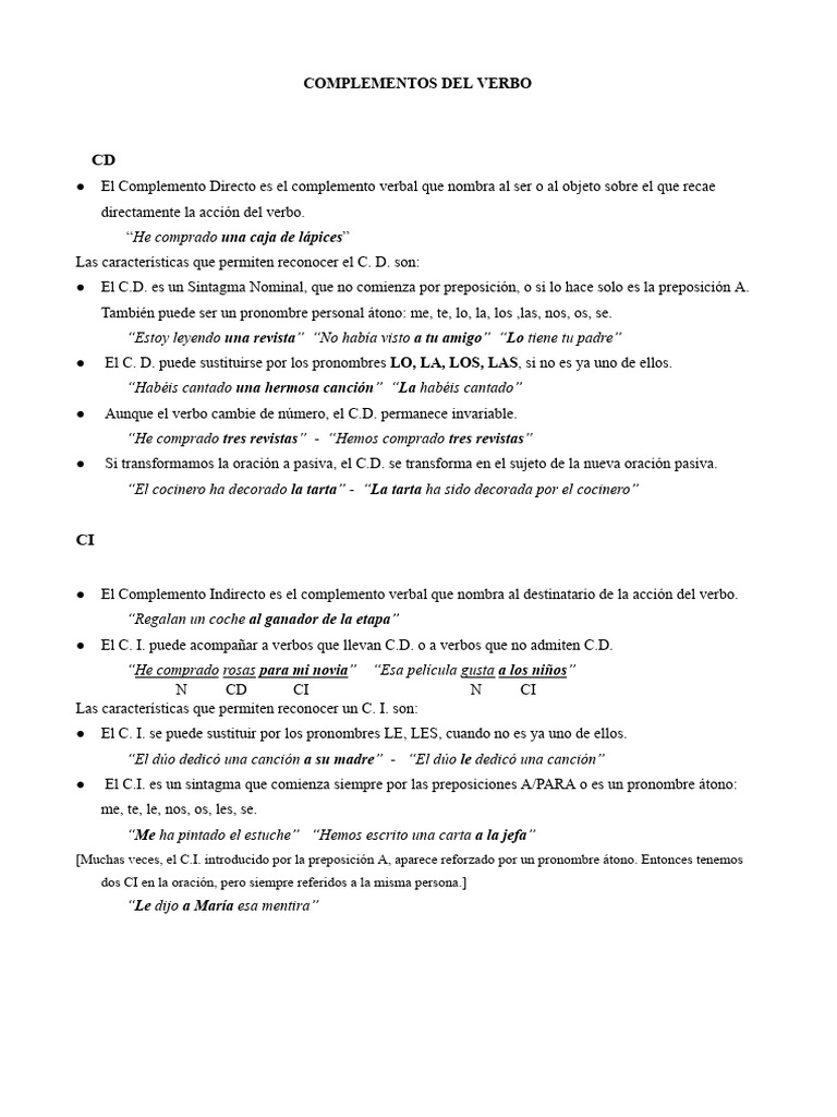 Complementos Del Verbo y Tipos de SE Apuntes | PDF | Verbo | Asunto ...