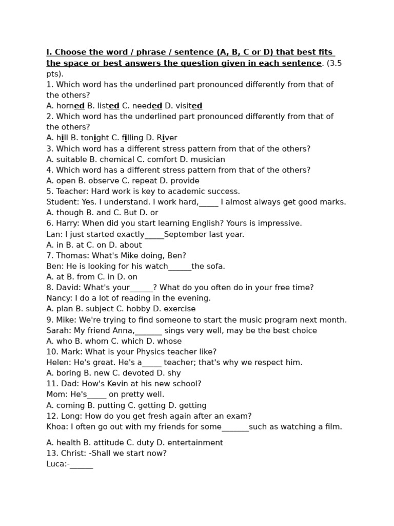 English Language Practice Questions | PDF