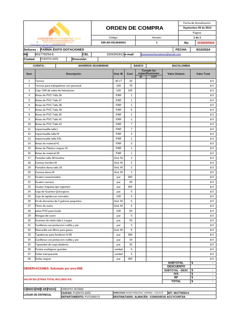 Orden de Compra para Equipos y EPP | PDF