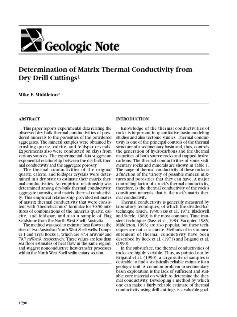 Middleton - 1994 - Determination of Matrix Thermal Conductivity From ...