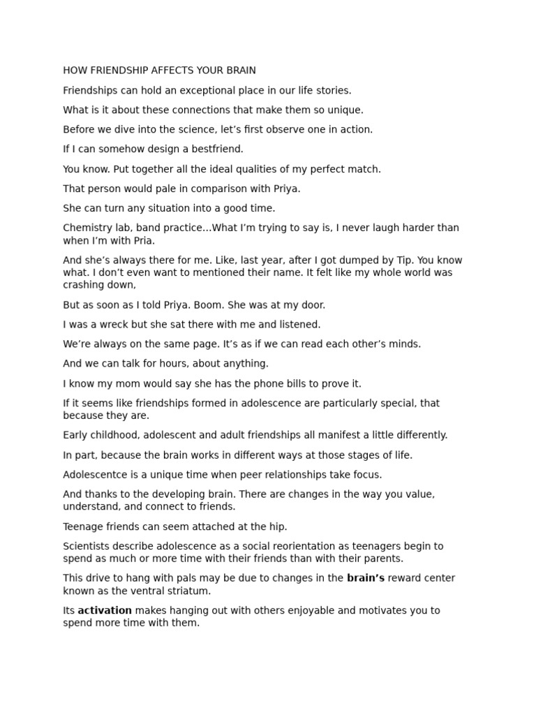 How Friendship Shapes Adolescent Brains Pdf Adolescence Theory Of