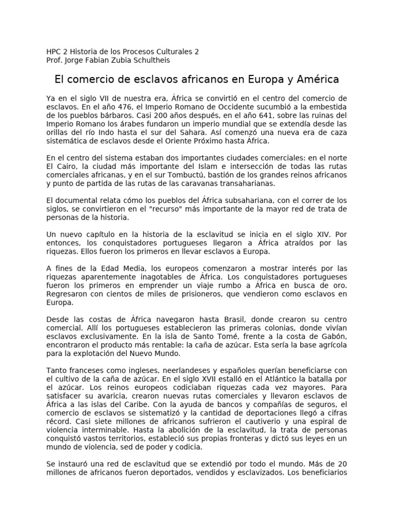 Historia del Comercio de Esclavos en América | PDF | Esclavitud ...