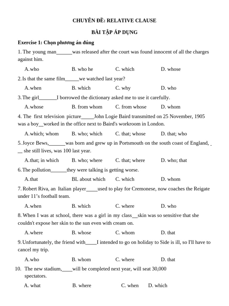 Relative Clauses Practice Exercises | PDF | Art