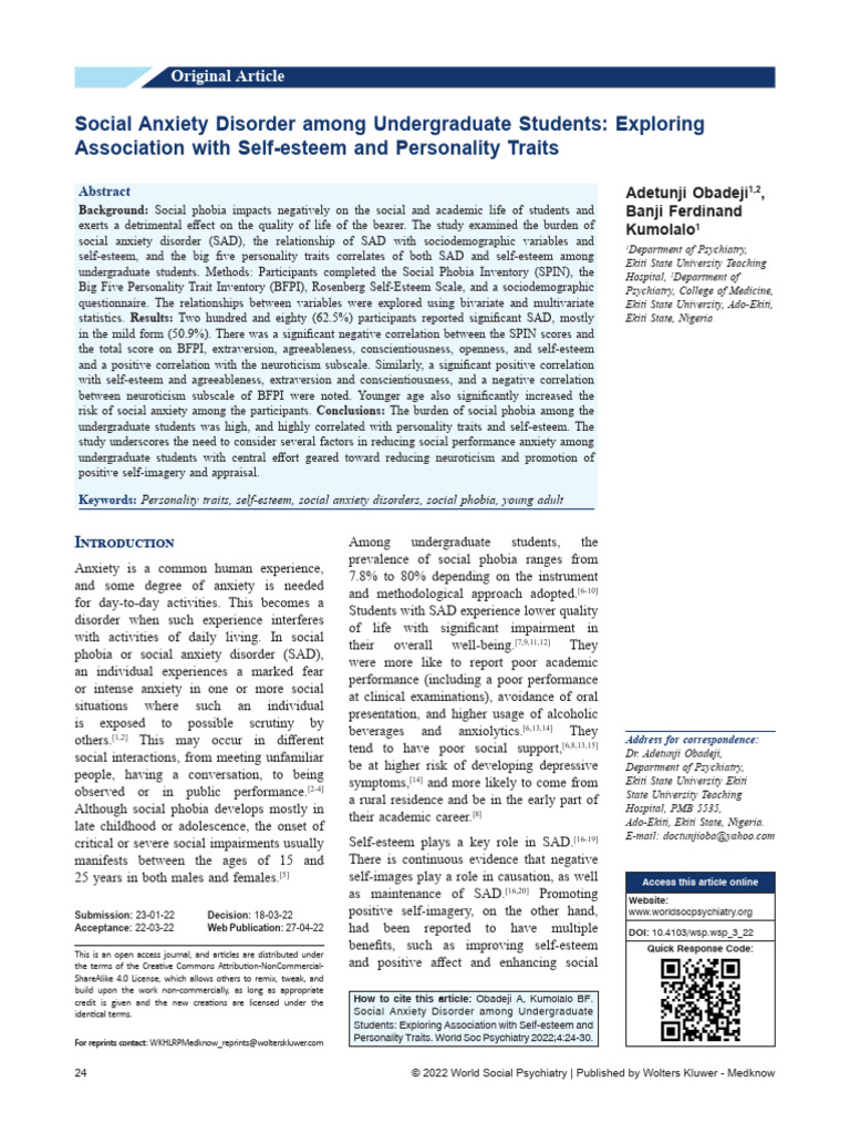 Social Anxiety Disorder Among Undergraduate.5 | PDF | Social Anxiety ...