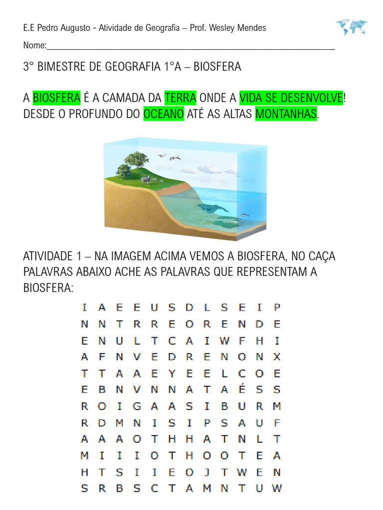 Atividade de Geografia: A Biosfera | PDF | Ciências Sociais | Ciências ...
