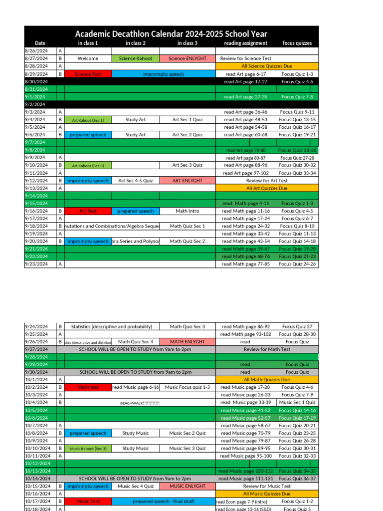 Academic Decathlon Schedule 2024-2025 | PDF | Quiz | Mathematics
