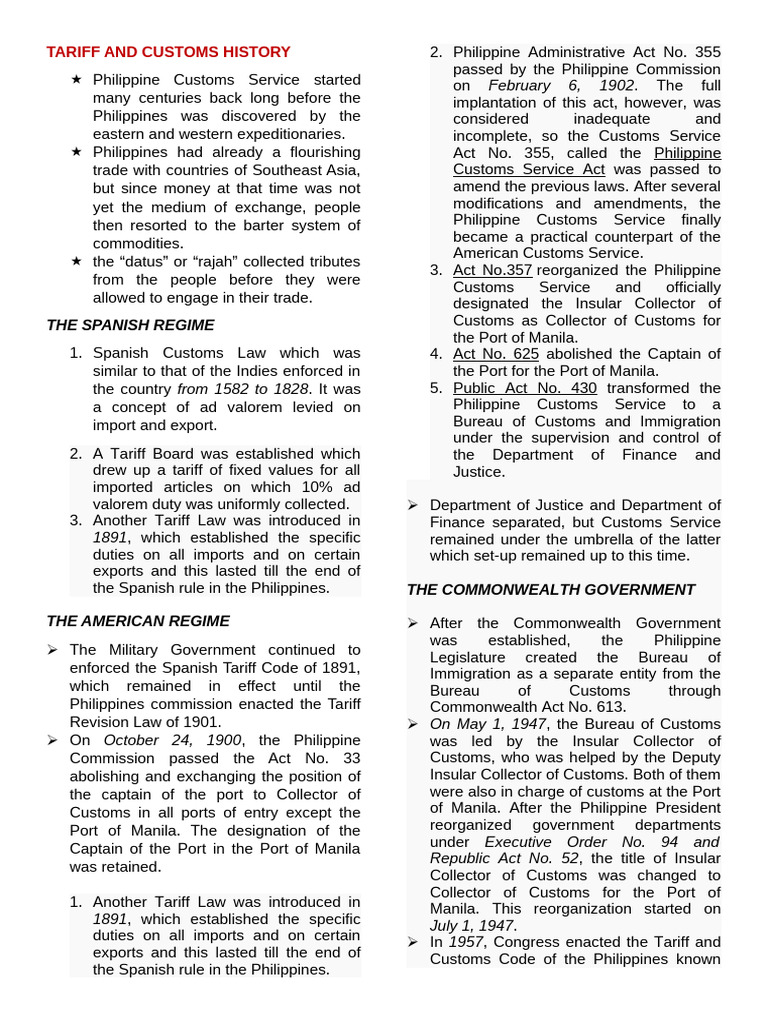 Philippine Tariff and Customs History | PDF | Government