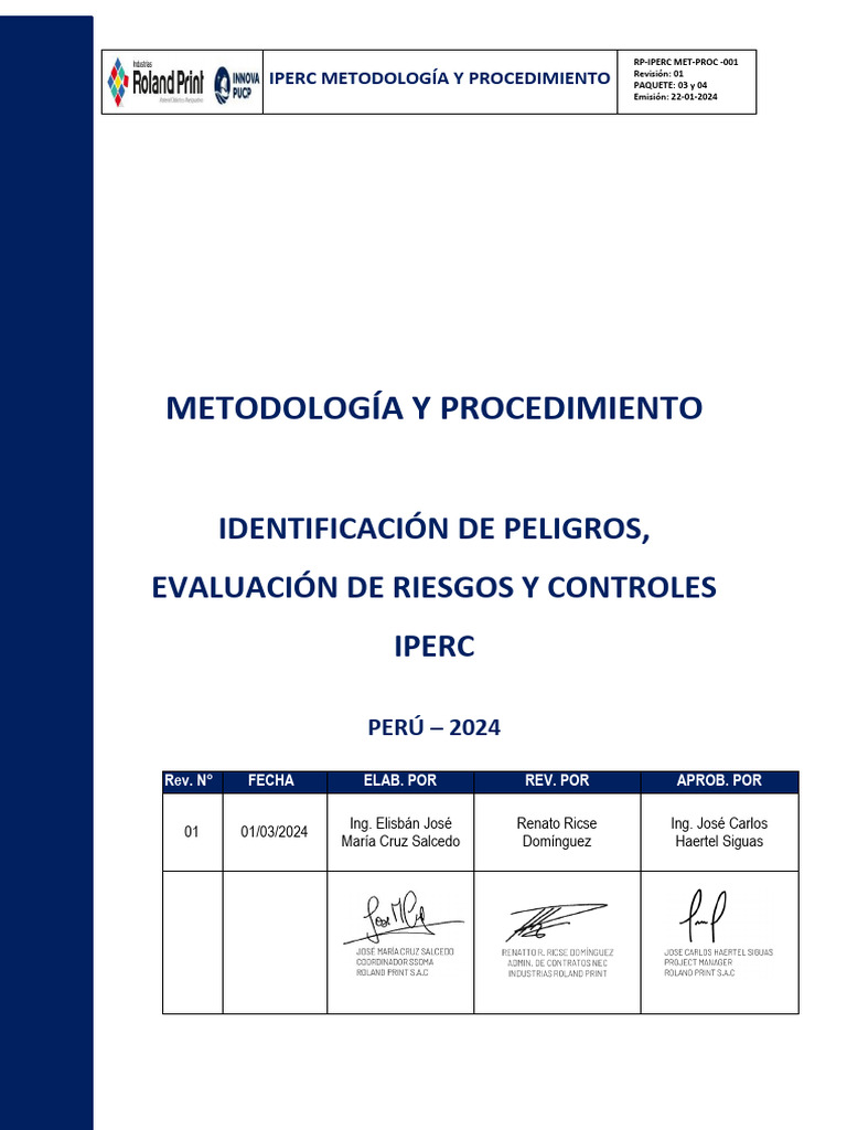 Metodología IPERC: Identificación y Control de Riesgos | PDF | Riesgo ...