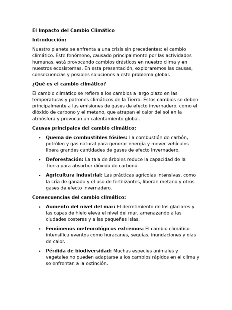 Qué es el cambio climático y su impacto | PDF | Cambio climático ...
