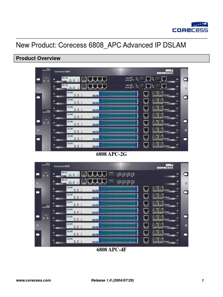 New Product: Corecess 6808 - APC Advanced IP DSLAM | PDF | Computer ...