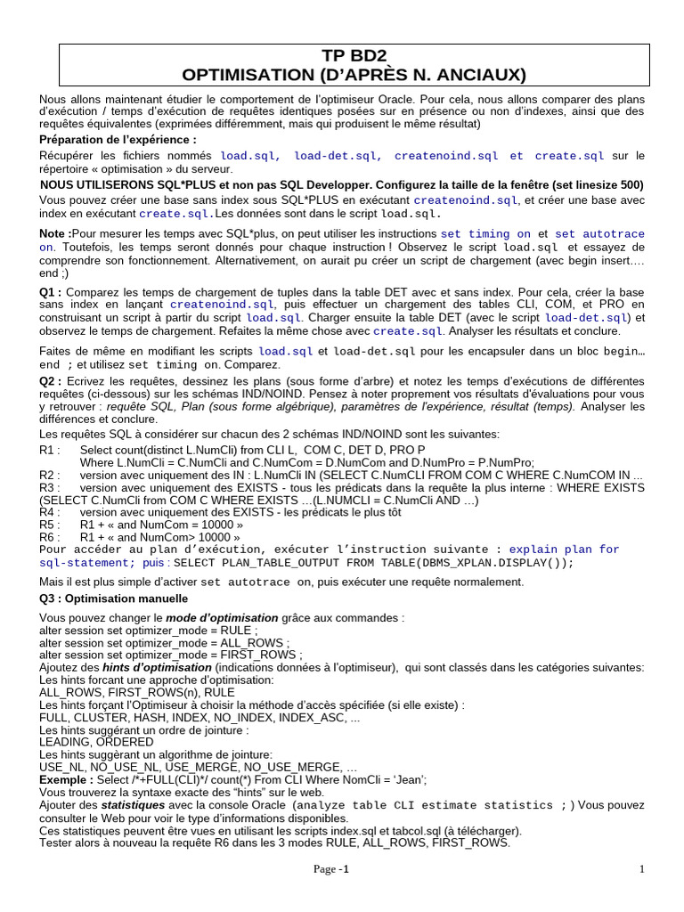 Optimisation des requêtes Oracle SQL | PDF | SQL | Index de base de données