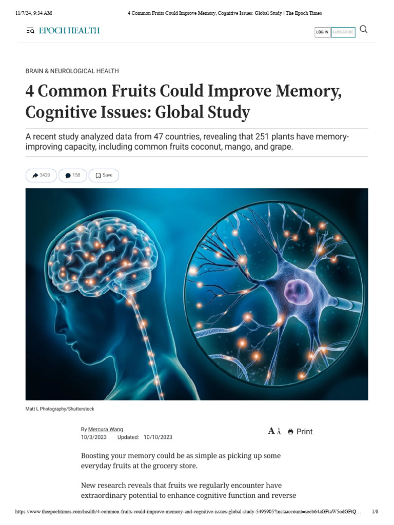4 Common Fruits Could Improve Memory, Cognitive Issues - Global Study ...