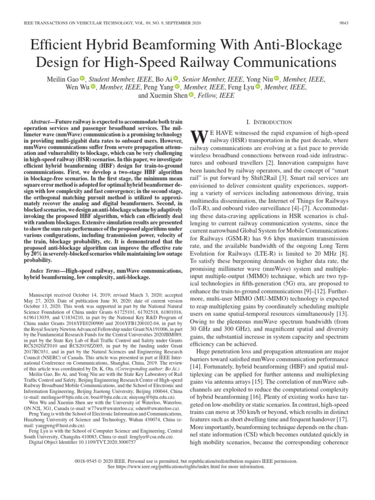 Hybrid Beamforming for Railway Communications | PDF | Mimo | Extremely ...