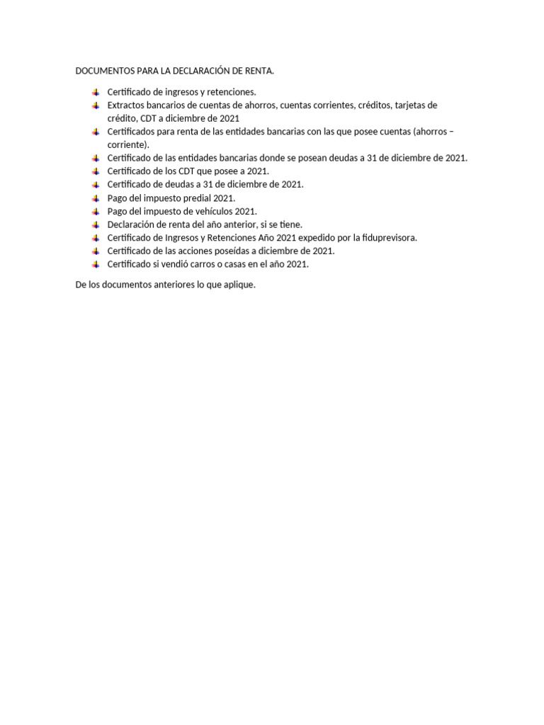 Documentos Necesarios para Declaración de Renta | PDF | Finanzas y dinero