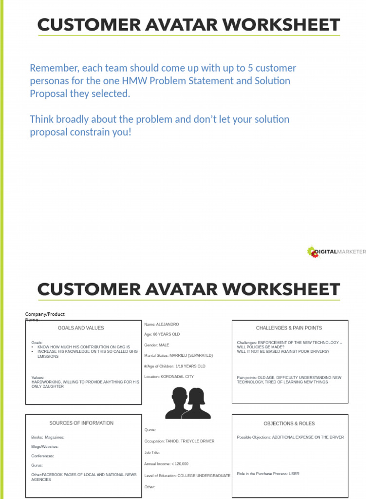 Customer Avatar Worksheet Template | PDF | Career & Growth | Business