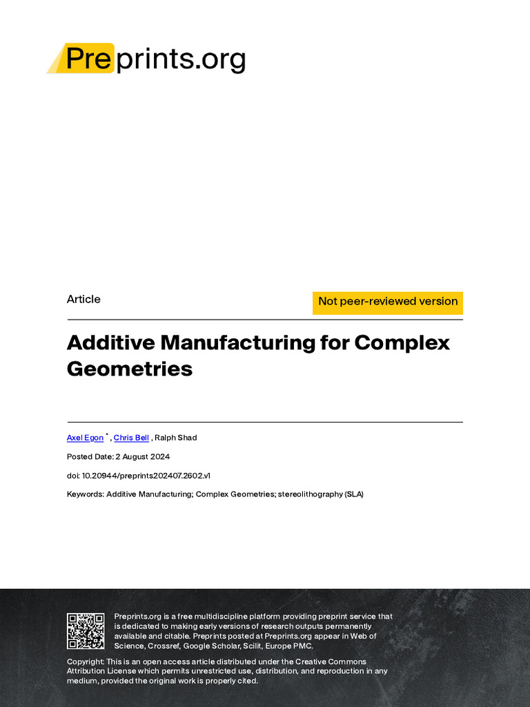 Additive Manufacturing For Complex Geometries | PDF | 3 D Printing ...