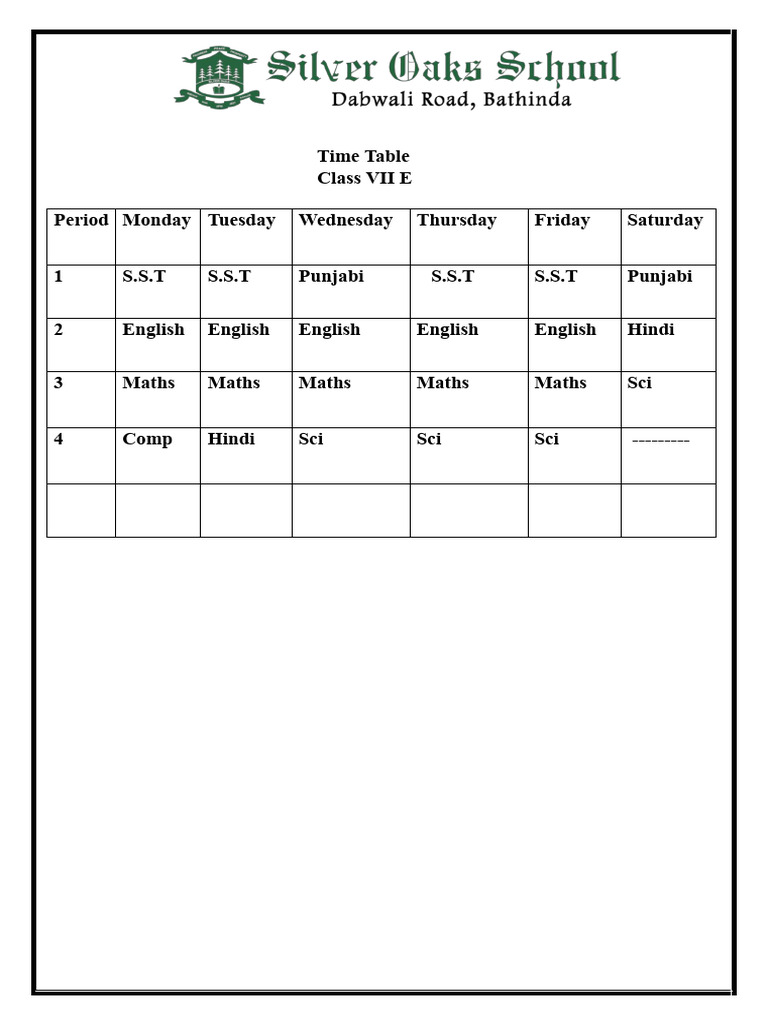 Class 7E (Time Table) | PDF