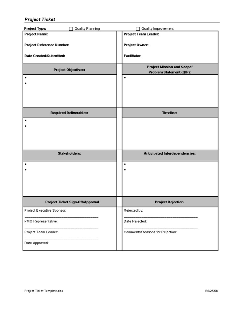 Project Ticket Template for Quality Initiatives | PDF | Business ...