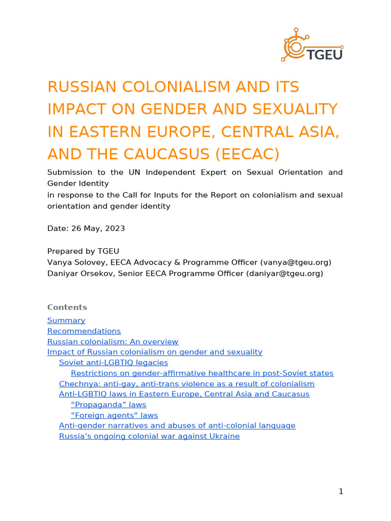 Subm Colonialism Sexual Orientation Cso Tgeu | PDF | Chechnya | Russia