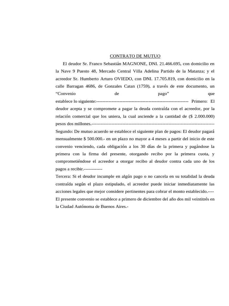 Contrato de Mutuo | PDF