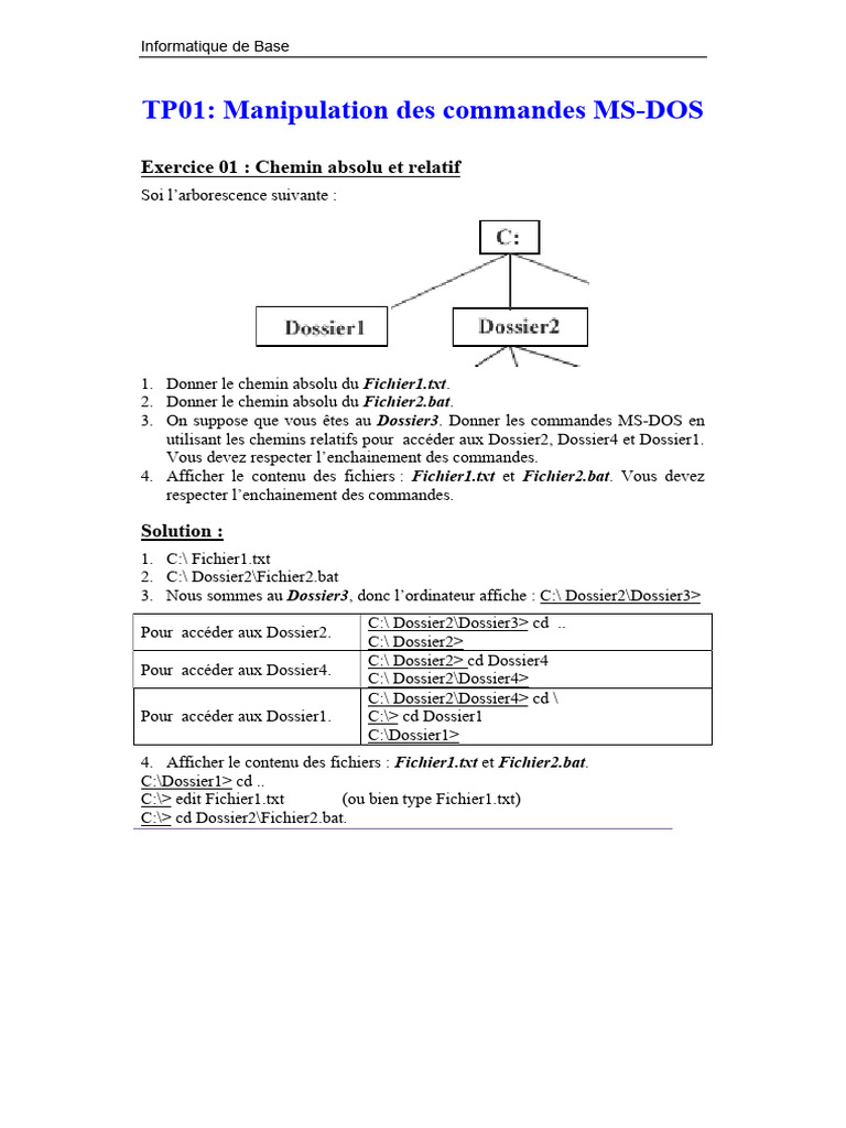 Commandes MS-DOS : Exemples Pratiques | PDF | Fichier informatique ...