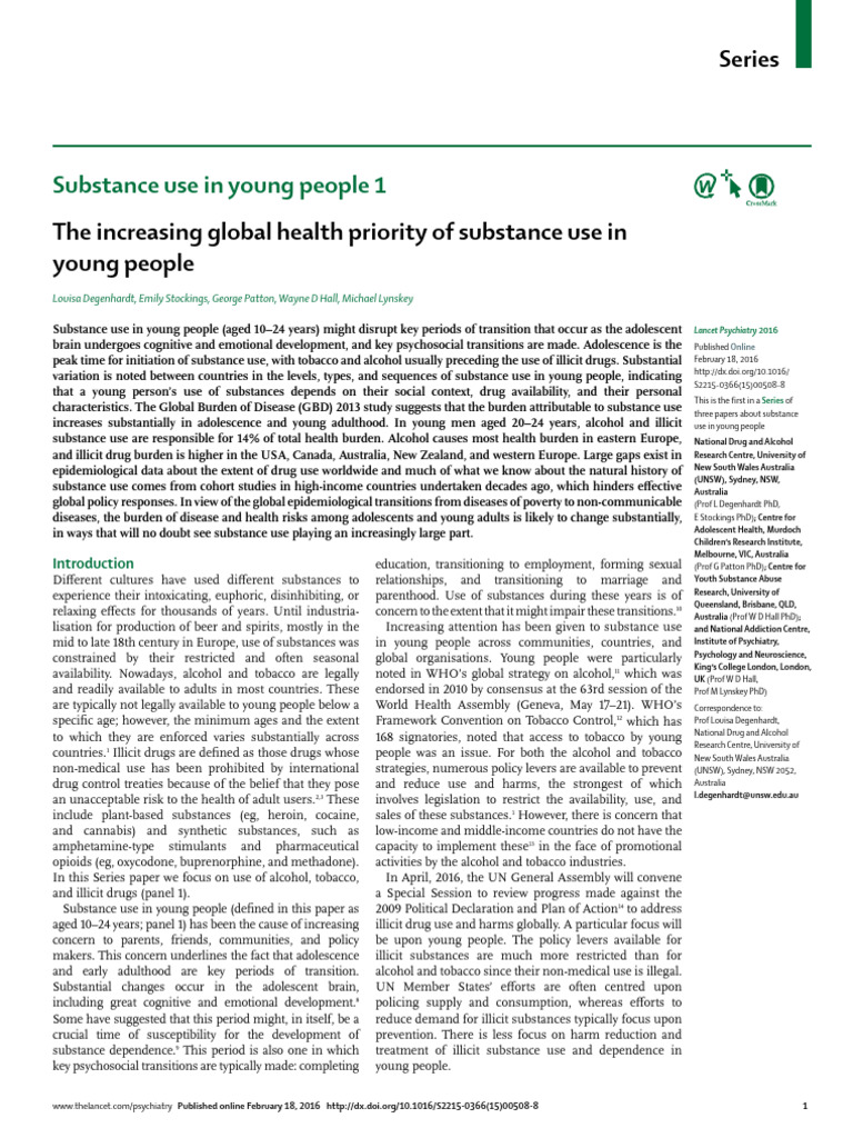Increasing Global Health Priority of Substance Use in Young | PDF ...