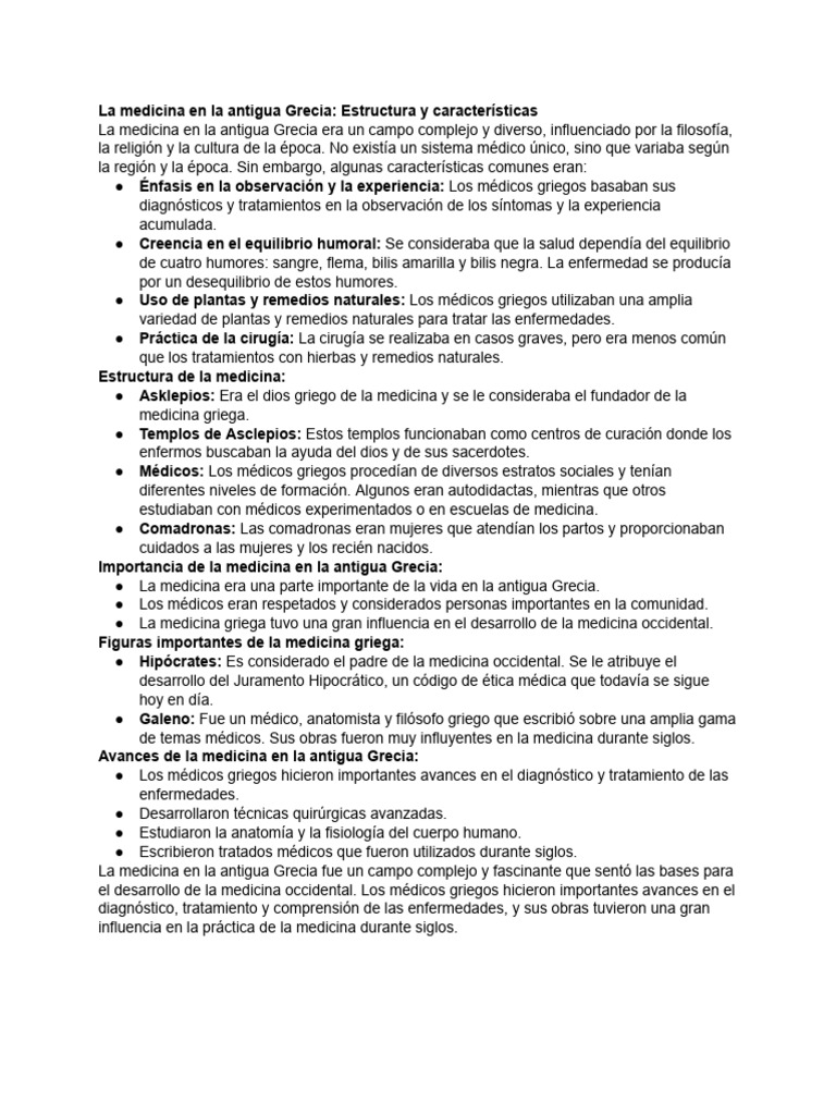 Medicina en la Antigua Grecia: Avances y Estructura | PDF | Medicina ...