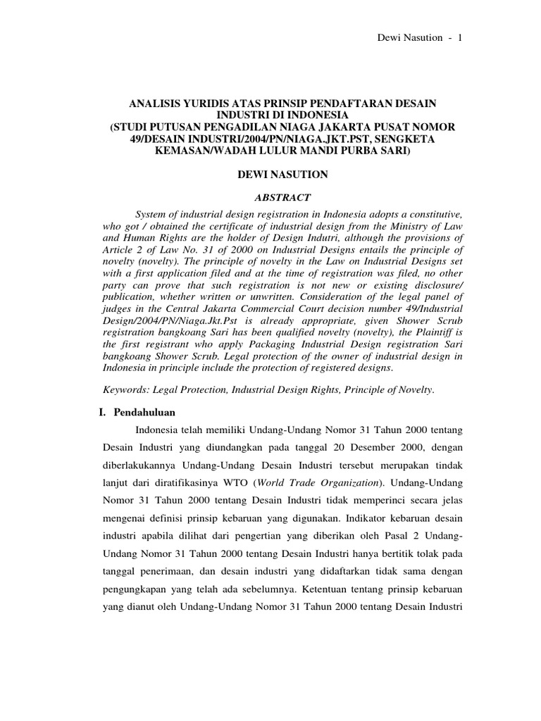Analisis Yuridis Atas Prinsip Pendaftaran Desain | PDF | Komputer