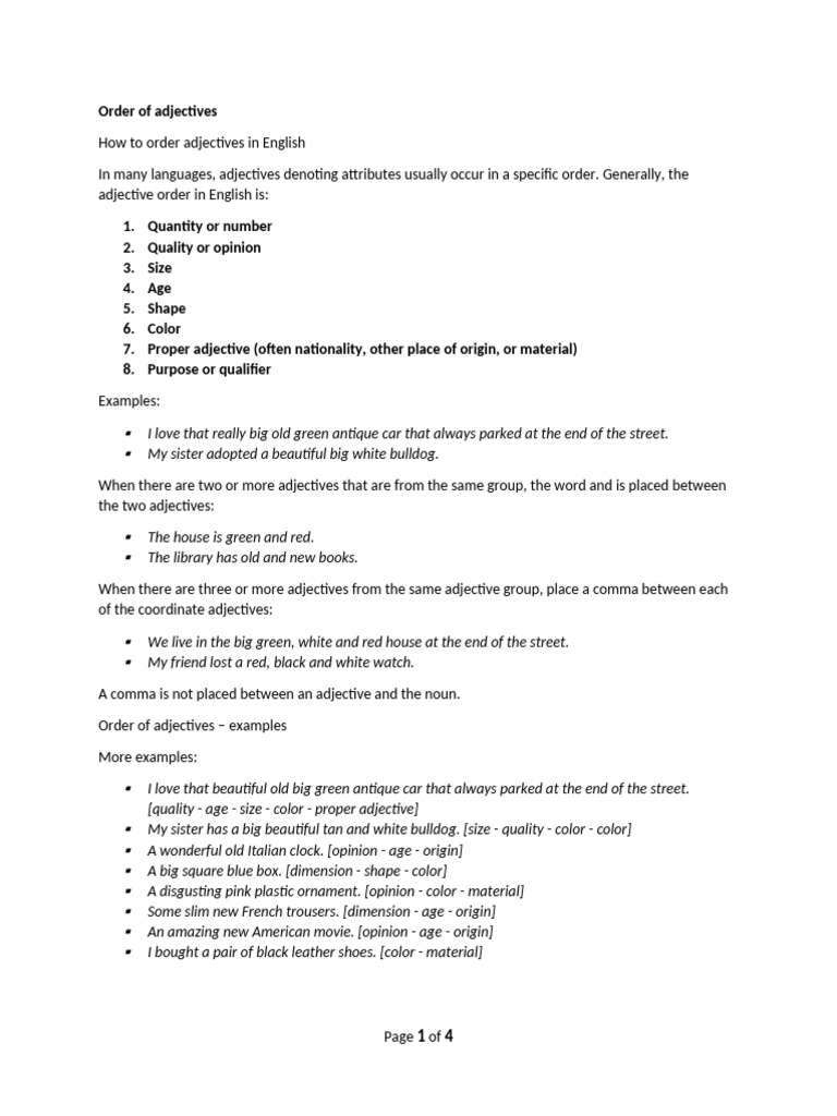 Order of Adjectives | PDF | Adjective | Linguistic Morphology