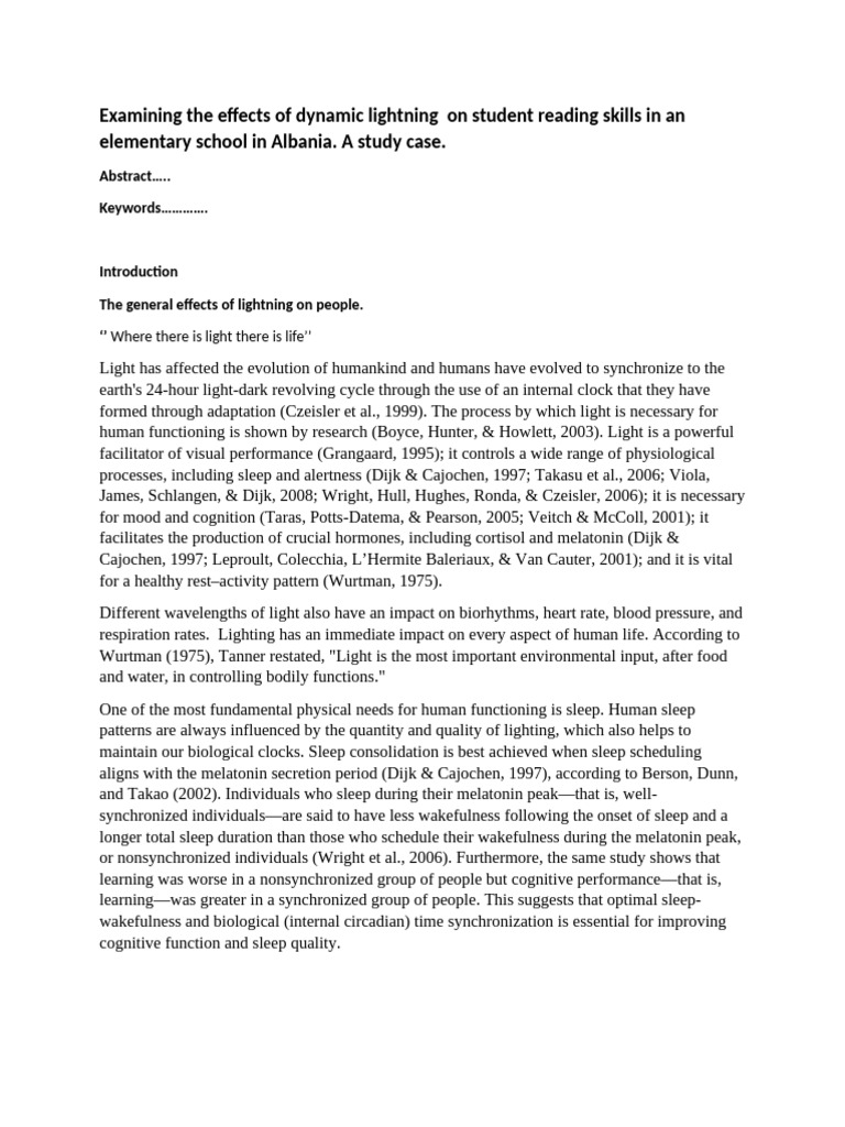 Dynamic Lightning Impact On Reading Skills | PDF | Sleep | Lighting