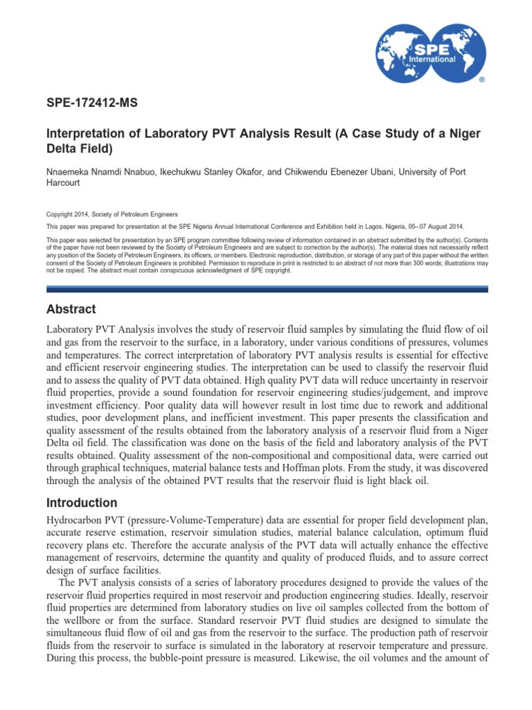 PVT Analysis of Niger Delta Reservoir | PDF | Petroleum Reservoir ...