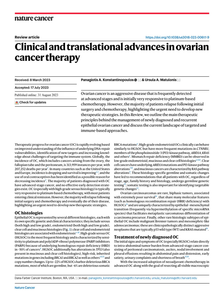 Clinical and Translational Advances in Ovarian | PDF | Ovarian Cancer ...