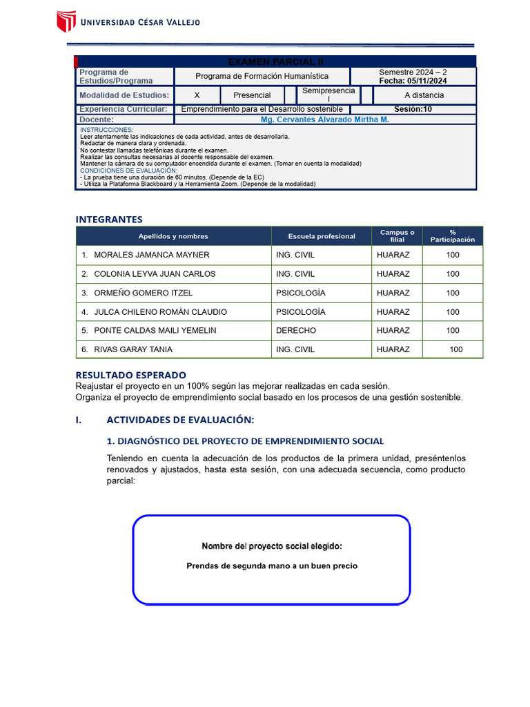Examen Parcial de Emprendimiento | PDF | Iniciativa empresarial | Marketing
