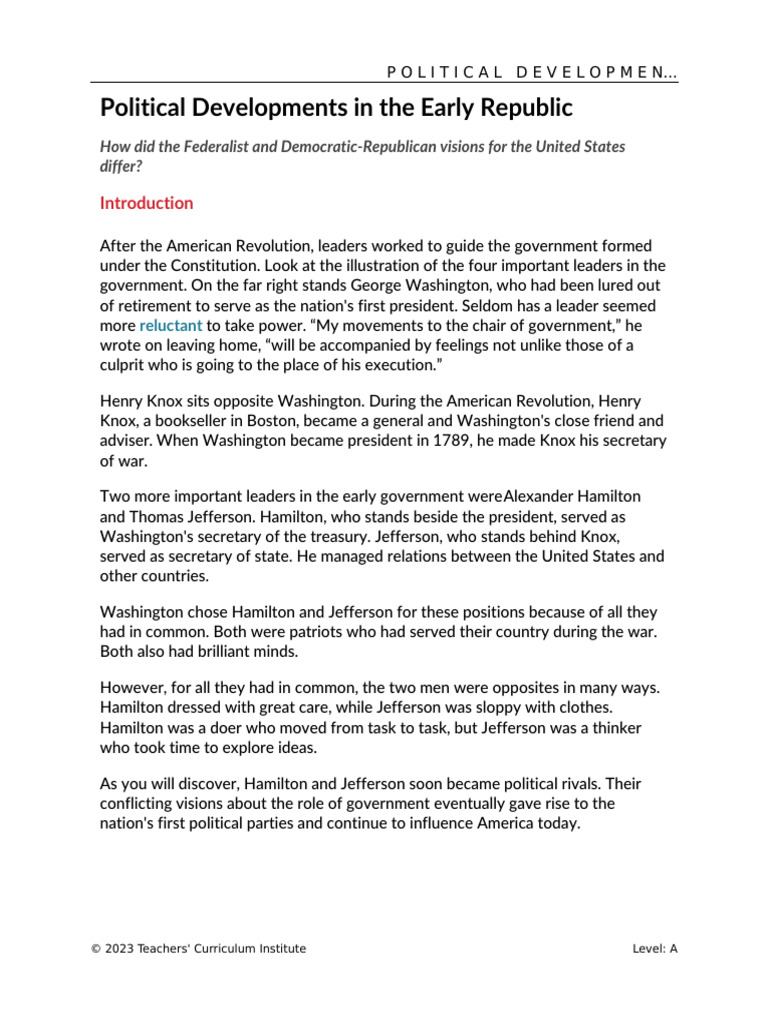 Lesson 11 Textbook | PDF | Federalist Party | Alexander Hamilton